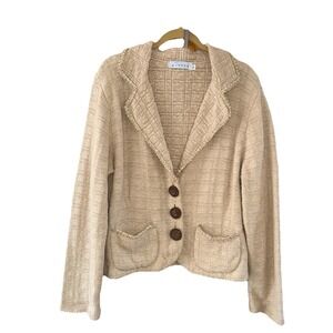 Beaded Trim Textured Knit Jacket – Large – Boutique Willow‑Style Neutral Layer